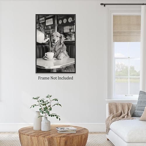Golden Retriever Drinking Coffee Dogs Print Black And White Vintage Photography Funny Kitchen Wall Art Dining Room Decor Coffee Shop Room Decor Aesthetics 12X16 in Unframed thumbnail 7