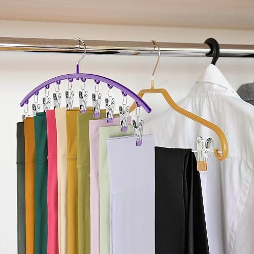Legging Organizer for Closet, Metal Yoga Pants Hanger w/Rubber Coated 4 Pack w/10 Clips Hold 40 Leggings, Hangers Space Saving Hanging, Closet Organizers and Storage-Purple thumbnail 2