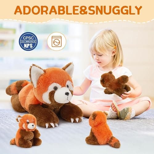 MorisMos Red Panda Stuffed Animal, Stuffed Mommy Red Panda Plush Toy with 3 Baby Pandas, Realistic Plushie Toy Gift for Kids Girls Boys 17.7 Inches thumbnail 6