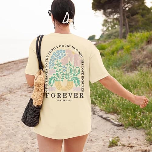 Lytiarul Christian Faith Tshirts for Women Jesus Religious Bible Verse Shirts Inspirational Floral Oversized Graphic Tees thumbnail 5