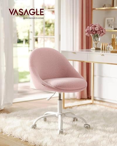 VASAGLE Vanity Chair with Lumbar Support, Adjustable Swivel Armless Desk Chair, Teddy Fleece, Compact for Small Spaces, Bedroom, Jelly Pink UOBG020R93 thumbnail 3