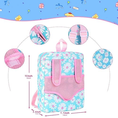 12" Girls Baby Doll Daisy Theme Backpack Carrier Playset,12 Inch Reborn Baby Dolls With Accessories And Clothes Set Toy Stuffs Pink Hanky Diaper Bottle Nipple And Gifts For Baby Toddler Age 3+ thumbnail 2