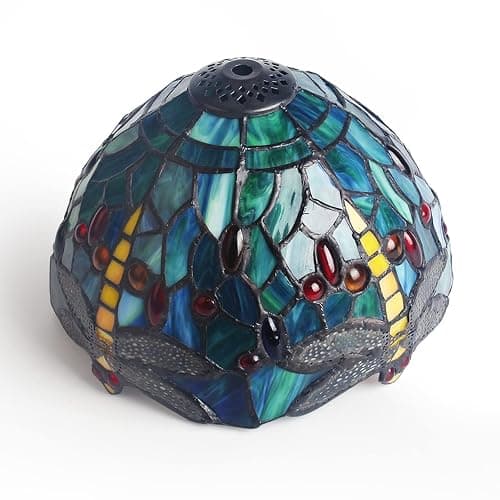 MIAOKE Stained Glass Table Lamp,Stained Glass Crystal Bead Style Table Light, Handmade Desk Bedside Night Light, Antique Art Craft Gifts Lover Living Room Bedroom Bookcase (Green Dragonfly) thumbnail 3
