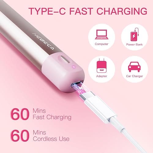 HEBECA Nose Hair Trimmer for Women 3in1 Facial Hair Removal Trimmer - Metal Body, Rechargeable, Waterproof, Portable - Nose, Ear, Eyebrow, Peach-Fuzz, Lips, Chin (Pink) thumbnail 6