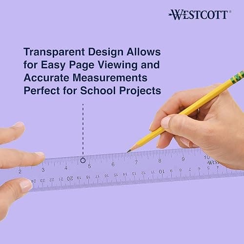 Westcott Acrylic Clear Ruler, Easy-to-Read Markings, Scratch-Resistant Design, Raised Beveled Edges, for Crafting, Office, Classroom, Back to School Supplies, 12-Inch thumbnail 5