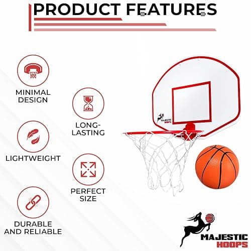 Majestic Hoops Mini Basketball Hoop - Indoor Basketball Hoop - Durable Plastic Basketball Hoop for Kids and Adults - No Assembling - Premium Basketball Game with Ball and Pump thumbnail 3
