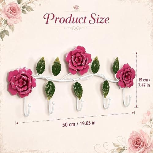 LOGOFUN Metal Wall Hooks Rose Flower Coat Hooks Rustic Style Hanging Hook for Bathroom Room Decorations (Rose) thumbnail 3