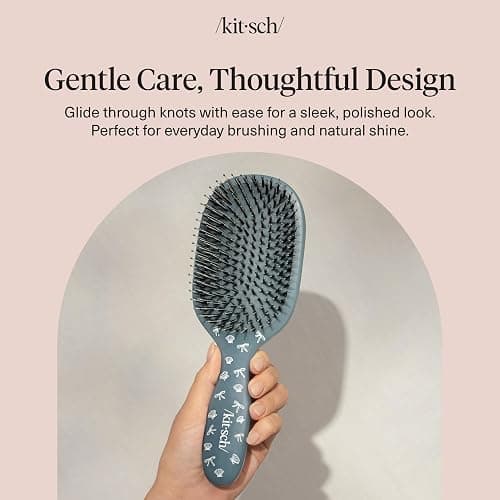 Kitsch Smooth & Polish Brushes – Dual Bristle Brush, Frizz Control Detangler Hair Brush, Nylon Hairbrush for Women Cushioned Pad for Scalp Massage, Hair Tool for All Hair Types - Coastal Blue Print thumbnail 8