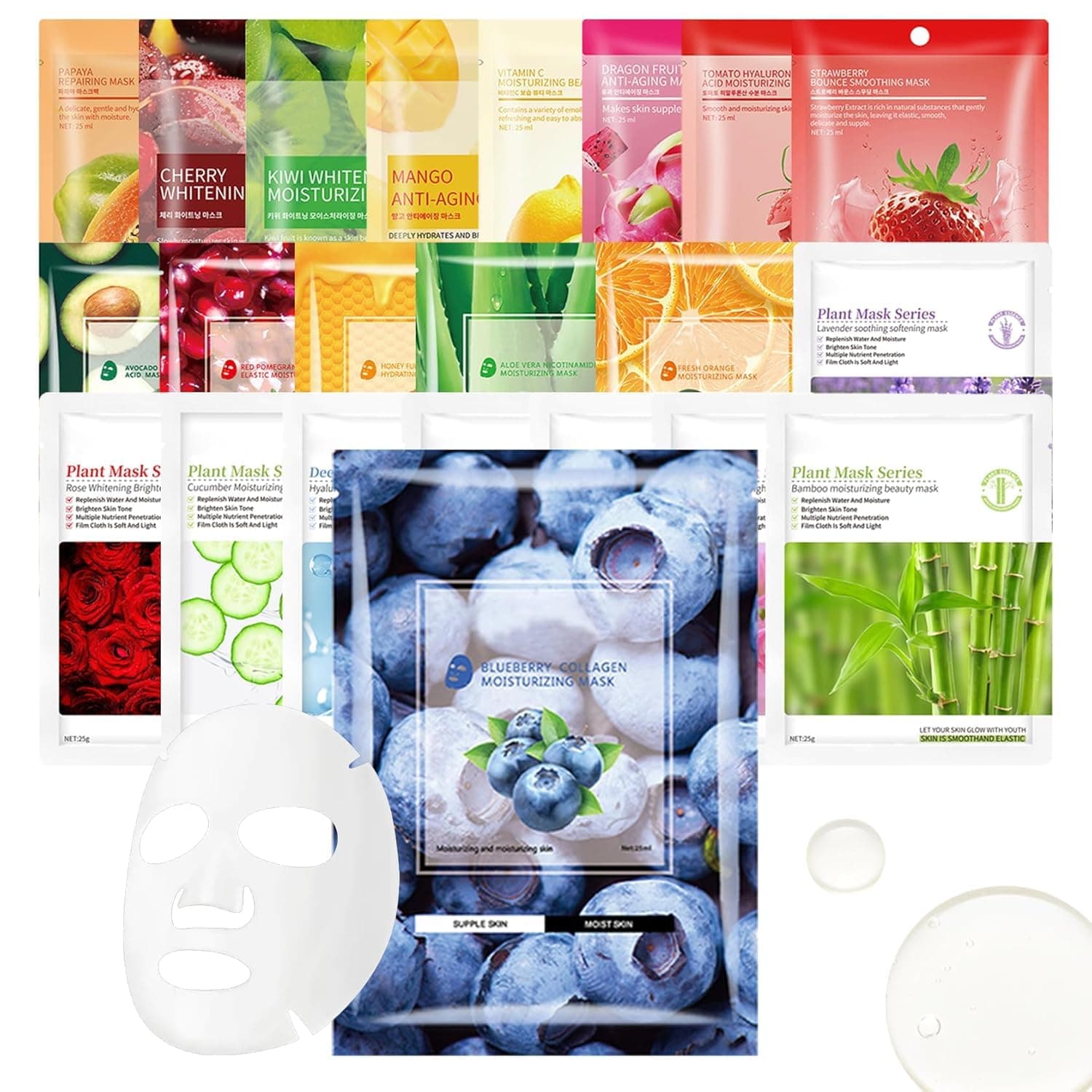 Yansoulir Sheet Face Masks, 20 Pack, All Skin Types, Deep Hydration, Night Time Skincare - Image 1