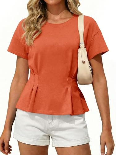 Tankaneo Womens Peplum Babydoll Tops Pleated Short Sleeve Workout T-Shirt | Summer Casual Tshirts, Flowy Lightweight Fabric, Cute Ruffle Hem, Breathable And Comfortable - Image 1
