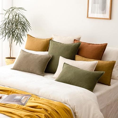 Foindtower Pack of 2, Decorative Linen Soild Throw Pillow Covers Soft Accent Cushion Case Boho Farmhouse Pillowcase for Chair Couch Sofa Bedroom Living Room Home Decor 20 x 20 Inch Orange Brown thumbnail 7