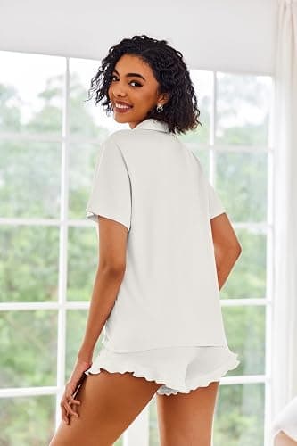 Ekouaer Pajamas Set for Women Short Sleeve Sleepwear Button Down Pjs Lounge Sets Soft Nightwear thumbnail 3
