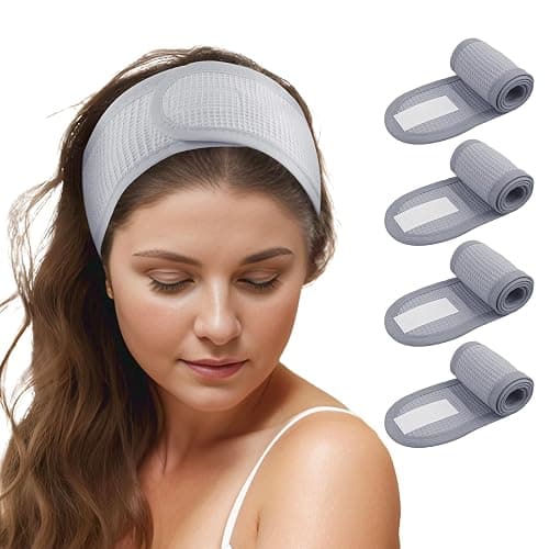 TopTie 4PCS Cotton Spa Facial Headband Waffle Terry Cloth, Gray Hair Wrap for Skincare Face Washing - Image 1