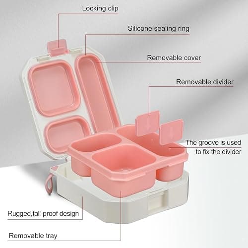 wiwens Bento Lunch Box for Kids with 12oz Soup Thermo Leak-Proof Lunch Food Container with 5 Compartment Thermo Hot Food Jar and Insulated Lunch Bag for Kid Toddler Girls Boys to School thumbnail 3