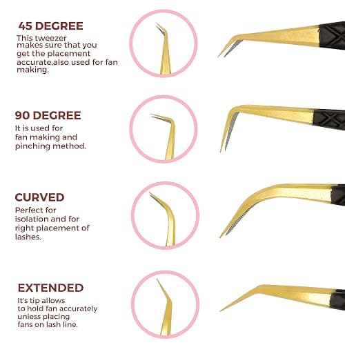 SIVOTE Fiber Tip Lash Tweezers for Eyelash Extensions with Diamond Grip, Black, Set of 4 - Precise Tips Japanese Steel for Classic, Volume & Mega Volume Lashes, Anti-Rust - Ideal for Lash Artists thumbnail 6