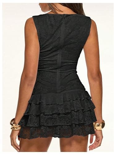 Floerns Women's Western Tank Dress Sleeveless Lace Layered Hem Cowboy Music Festival Mini Dresses Without Belt thumbnail 4