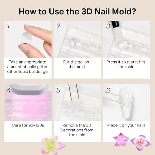 MIZHSE 3D Nail Molds for Nail Art, 1PC Silicone 3D Flower Charm Nail Molds for 3D Sculpting Molding Gel Nail Desgin Home DIY Manicure thumbnail 7