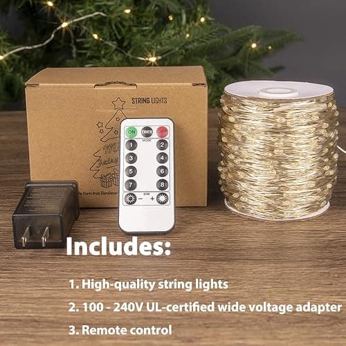 PCORES Warm White 164Ft Plug in Fairy Lights S ilver Wire 500 LEDs, 8 Modes, Waterproof, Remote - Controlled for Bedroom, Garden, Party, Christmas, Wedding & Birthday Decor, Indoor & Outdoor Use thumbnail 7