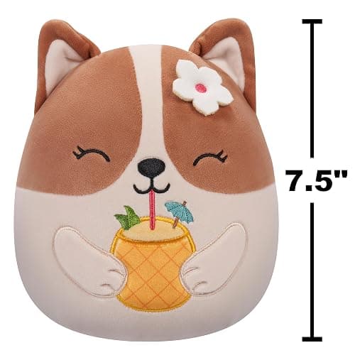 Squishmallows Original 7.5-Inch - Regina The Brown and White Corgi with Pineapple Drink and Flower thumbnail 2