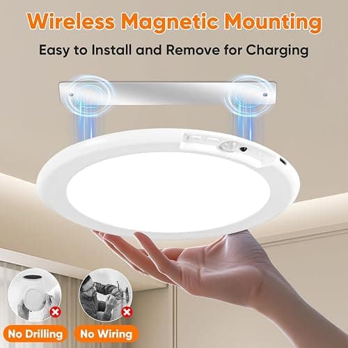 Rechargeable Motion Sensor Ceiling Light with Remote, Battery Operated Closet Light No Wiring, Wireless LED Shower Lights, 3 Colors Dimmable Indoor Overhead Lamp for Closet Shower Pantry Shed Hallway thumbnail 3