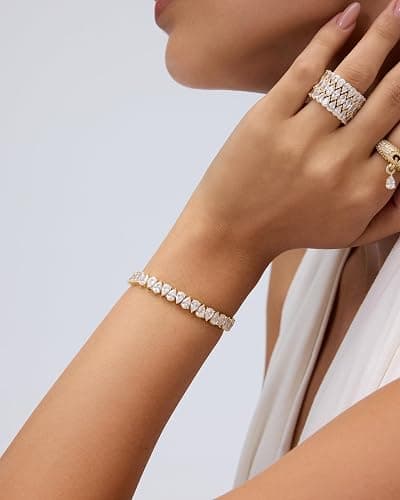 PAVOI 14K Gold Plated Tennis Bracelets for Women, Bridal Pear CZ Bracelet | Gold Tennis Bracelet with Pear Cubic Zirconia, Hypoallergenic Wedding Jewelry Gift thumbnail 4