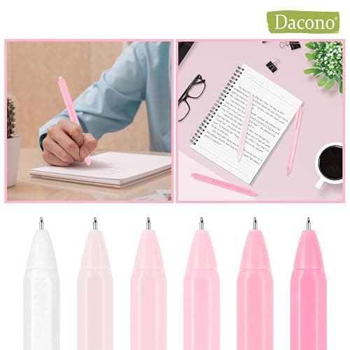 Dacono Aesthetic Ballpoint Pens - Macaron Pink Pastel Roller Ball Pens, 0.5mm Retractable Gel Ink Pens | Black Ink | Cute Ball Point Pen - Pack of 6 thumbnail 5