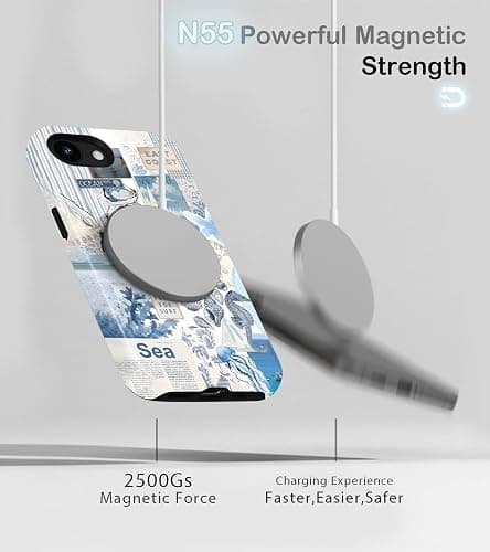 Amzfield Magnetic for iPhone 16e for iPhone 17e Case, Compatible with MagSafe, Aesthetic Summer Phone Case Cute Vintage Seashell Ocean Collage Women Scratch Resistant Shockproof Protective Girly Case thumbnail 3