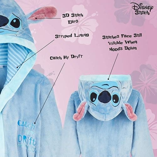 Disney Kids Dressing Gown, Lilo and Stitch Robe Girls Boys, Stitch Gifts thumbnail 4