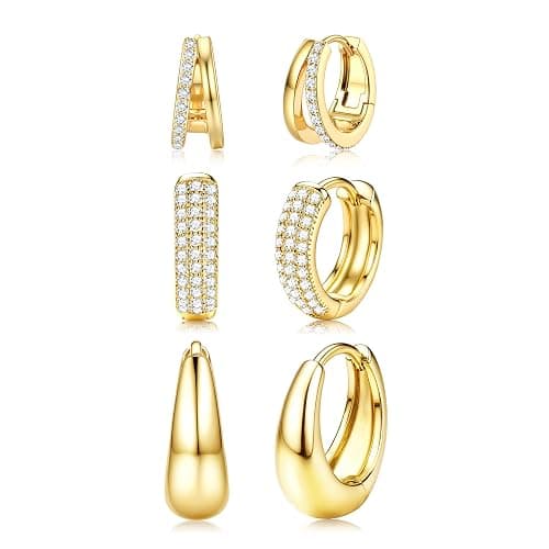 YADOCA Small Gold Hoop Earrings for Women - Hypoallergenic Chunky Gold Silver Hoops Earring Stacks Small 14K Gold Filled Huggie Earrings Set for Multiple Piercing 8/10/12M - Image 1