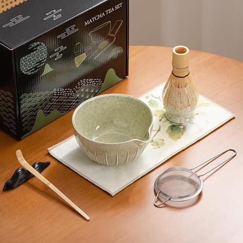Matcha Whisk Set - 7PCS matcha kit ，Matcha Bowl with Spout, Bamboo Whisk with Ceramic Holder, Macha Scoop and Sifter, Matcha Kit for Ceremony, Gift for Matcha Lovers Green matcha set thumbnail 6