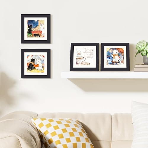upsimples 5x5 Picture Frame, Display Pictures 4x4 with Mat or 5x5 Without, Wall Hanging Photo Frames, Black, 1 Pack thumbnail 2
