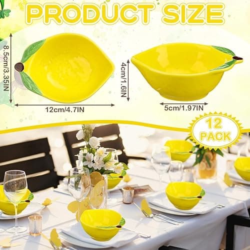 Tioncy 12 Pcs Ceramic Ramekins Small Dessert Bowls 6 oz Oven Safe Ceramic Dish Dip Bowl Seasoning for Serving Sauce Snack Baking Brulee Pudding(Lemon) thumbnail 3