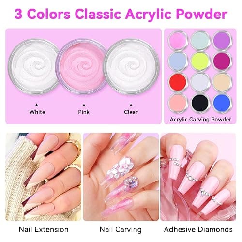 SAVILAND Acrylic Nail Kit with U V Light – Acrylic Nail Set Christmas Gift Set with Acrylic Powder and Liquid Set Acrylic Nail Brush Practice Finger Portable Nail Drill for Nails Kit Set for Home DIY thumbnail 2