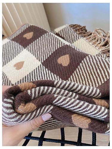 Floerns Women's Heart Print Plaid Fringe Trim Scarf Fall Casual Tassel Cute Scarves thumbnail 5