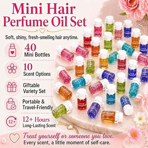 SAHIPUB Hair Perfume Oil for Women, 40 Portable Bottles Hair Oil with 10 Scents, Hair Fragrance Gift Set, 2-in-1 Leave-In Hair Serum for Frizzy Dry Hair, Lightweight Non-Greasy, Long-Lasting Scent thumbnail 2
