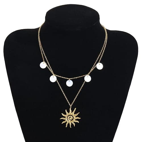 Xeyai Gold Necklace for Women, Dainty 14K Gold Plated Layered Sun Pendant Necklace Gold Charm Chocker Jewelry Gift for Her thumbnail 4