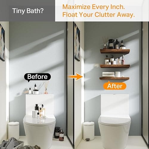 BAYKA Rustic Brown Bathroom Floating Shelves, 15.7in, 3Pk, Wall Mount Shelf | Easy Install, 22lbs Max Load, Hidden Bracket, for Living Room Bedroom Kitchen Display Storage Decor, Multi-Wall Compatible thumbnail 5