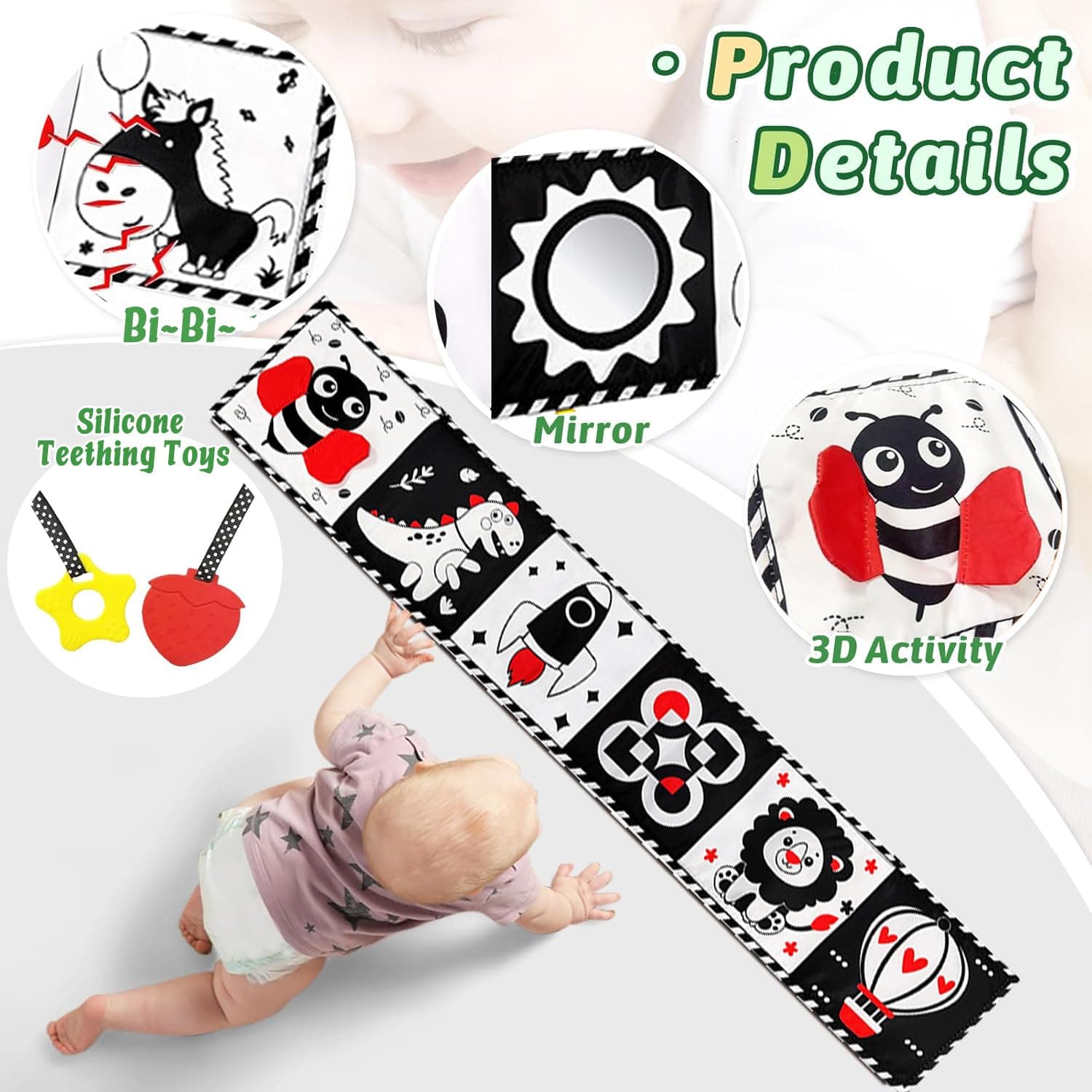 Black and White High Contrast Baby Toys 0-6 6-12 Months Soft Book for Newborn Brain Development Tummy Time Toys Infant Sensory Crinkle Toys 0-3 3-6 Month Montessori Learning Activities for Babies thumbnail 3