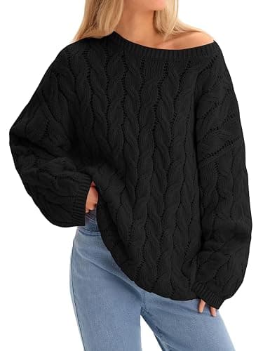 Cicy Bell Womens Oversized Cable Knit Sweaters Long Sleeve Crewneck Chunky Loose Fit Pullover Tops - Image 1