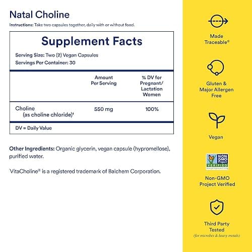 Ritual Natal Choline Supplement - 550mg - to Support Baby’s Cognitive Function When Taken During Pregnancy and Postpartum Choline Content in Breastmilk* - Vegan - Citrus - 60 Capsules - 30 Servings | Support Baby’s Cognitive Function When Taken During Pregnancy and Postpartum Choline Content in Breastmilk* - Vegan - Citrus thumbnail 3