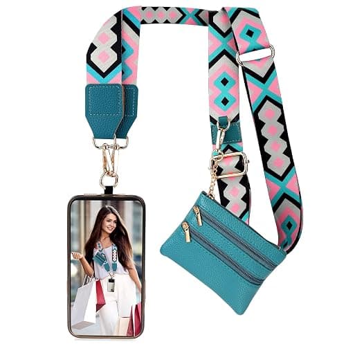 XANGNIER Clip and Go Strap for Phone with Wallet Crossbody, Phone Strap with Zippered Wallet, Adjustable Anti Theft Cellphone Lanyard for Women, Cellphone Chain Accessories,Multicolor 8 - Image 1