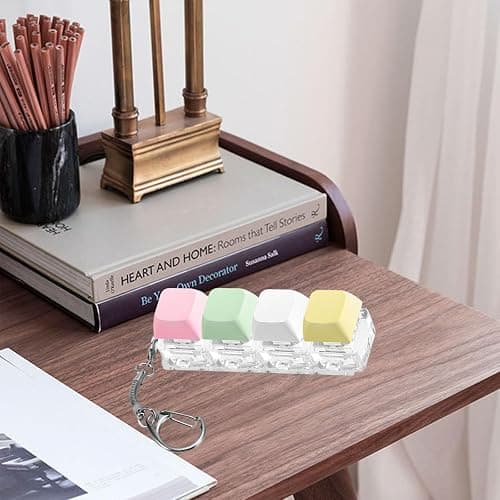 YSFVNP 4 Pcs Keyboard Fidget Toy, Keyboard Fidget, Fidget Toys Keychain Keyboard 4 Keys Decompression Keychain Finger Caps Toy to Relief Stress Pass The Time (4 Colors) thumbnail 5