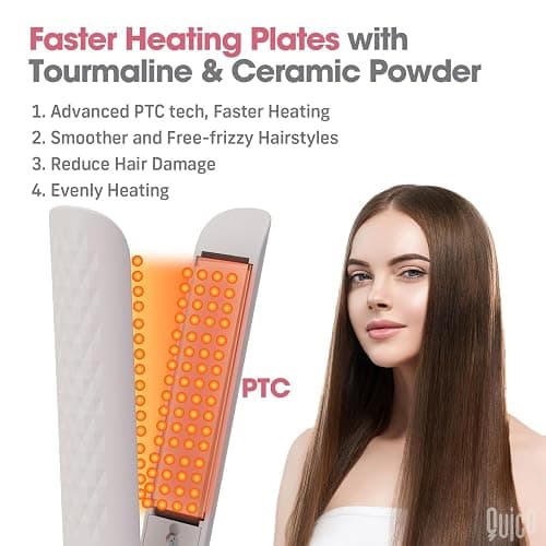 Quico Hair Straightener, 110-240V Global Travel Hair Straighteners for Women, 15s Fast Heating, Professional Negative Ion Flat Iron, Temp Memory, 320℉-450℉, Auto-Off, with Glove and Clips, Gift, Pink thumbnail 6