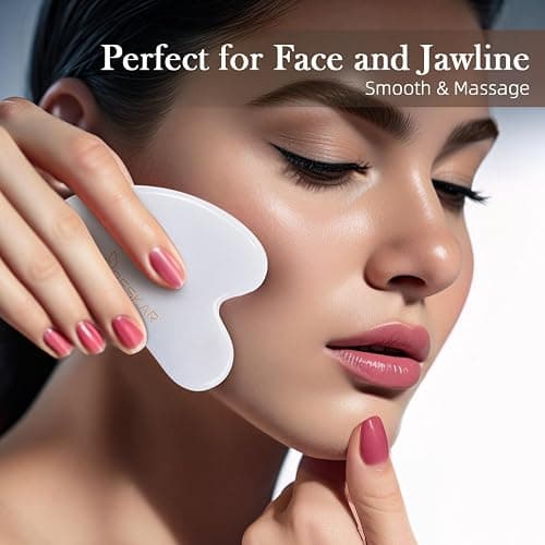 BESKAR Gua Sha Facial Tools, Natural Jade Stone Guasha Massager for Jawline Sculpting, Tighten Face Skin and Reduce Wrinkles, Face Eyes Body Neck Massage Tool, Skin Care Gift thumbnail 2