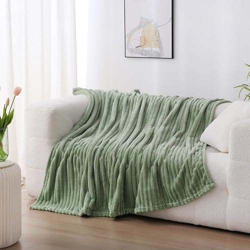 Linecooo Sage Green Fleece Throw Blanket 50”×60” for Couch Sofa Livingroom | Super Soft Cozy Plush Microfiber Flannel Bed Blanket Striped Design Lightweight Home Decor Gifts for Adults Mom Women thumbnail 2