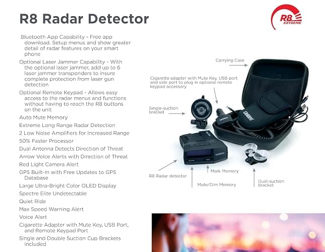 UNIDEN R8 Extreme Long-Range Radar/Laser Detector, Dual-Antennas Front & Rear Detection w/Directional Arrows, Built-in GPS w/Real-Time Alerts, Voice Alerts, Red Light Camera and Speed Camera Alerts thumbnail 7