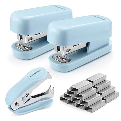 WORKPRO Mini Stapler with Staples, Blue Stapler Set Includes Two Small Staplers, One Staple Remover, 2000 Standard Staples, Lock Design, Non-Slip Base - Staplers for Desk, Classroom, Office - Image 1