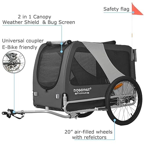 DOGGYHUT® Premium Large/XL Pet Bike Trailer & Stroller for Large Sized Dog or Multiple Small Dogs,Low Center of Gravity,Parking Brakes,Easy Folding Frame,Bicycle Carrier thumbnail 5