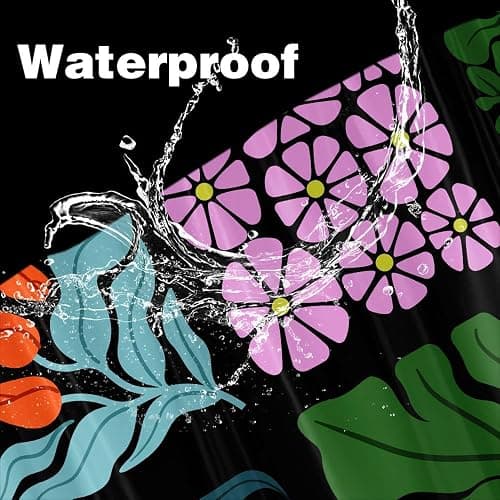 JAWO Retro Shower Curtain Vintage Abstract Cute Boho Floral Shower Curtains for Bathroom Decor Black Blue Botanical Geometric Groovy Aesthetic Pattern Shower Curtain Sets with Hooks, 70X70IN thumbnail 9