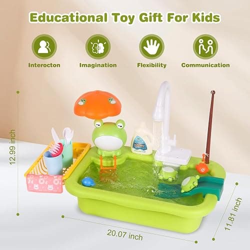 Play Sink with Running Water, Kitchen Sink Toy with Functional Faucet, Play Food and Kitchen Accessories, Floating Fishing Water Toy for Toddler, Pretend Play Dishwasher for Kids thumbnail 3